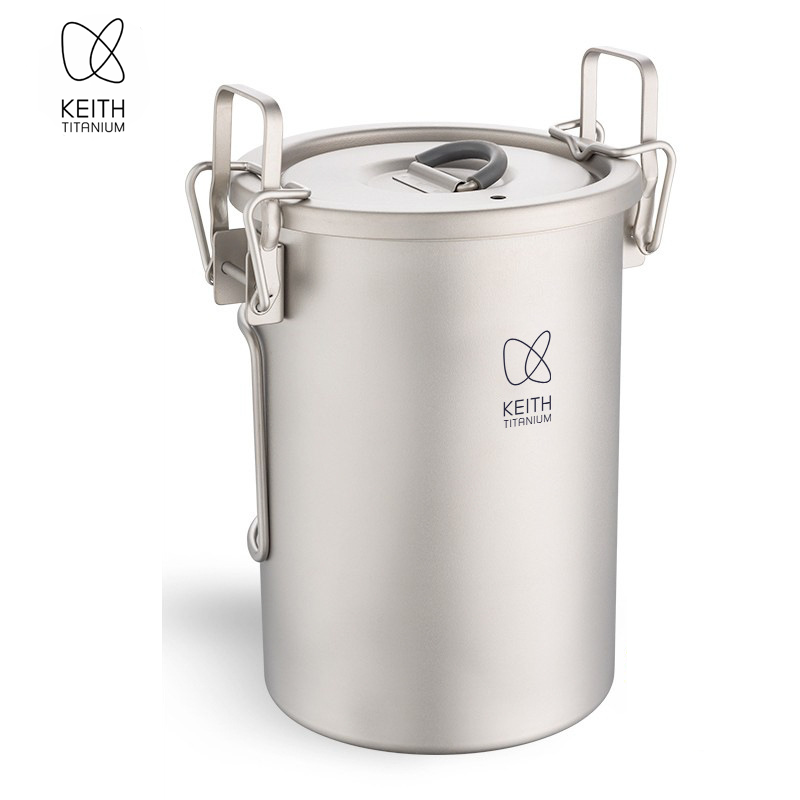 Camping Cooking Set - KEITH หม้อหุงข้าวไทเทเนียมบริสุทธิ์, หม้อหุงข้าวแบบพกพาขนาด 900 มล., หม้อหุงข้าวอเนกประสงค์สำหรับตั้งแคมป์กลางแจ้งสำหรับการเดินป่า