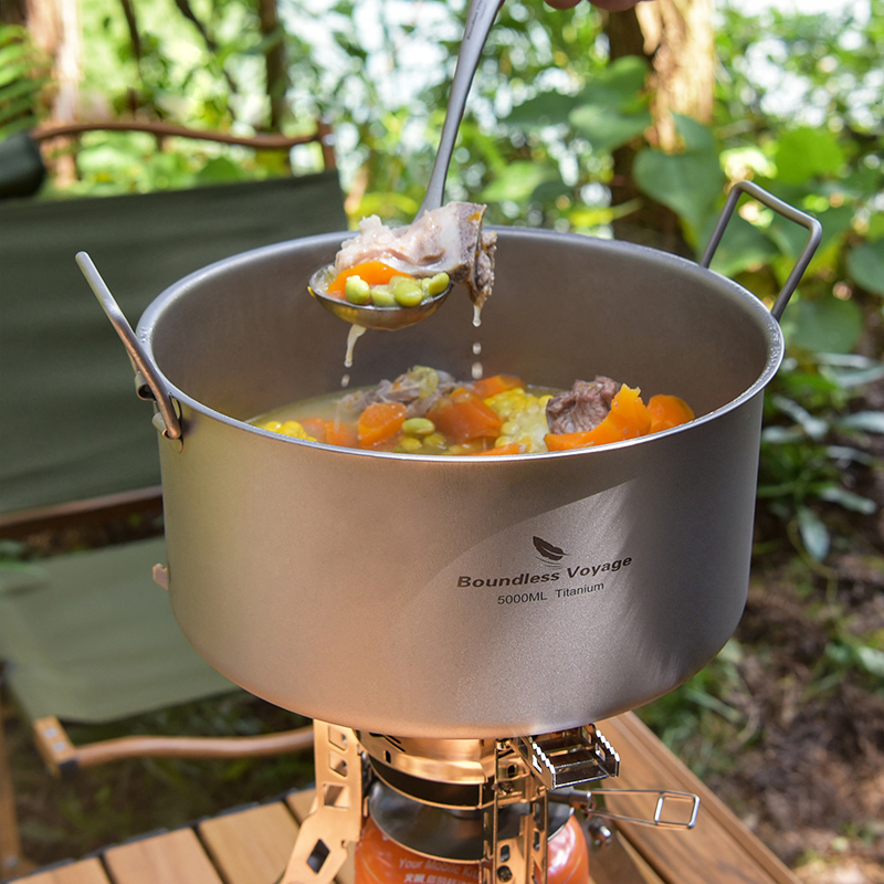 Camping Cooking Books - หม้อไทเทเนียมไร้ขอบเขตการเดินทาง5.0L หม้อซุปความจุเยอะแบบพกพาเดินป่ากลางแจ้งปิคนิคแคมป์ปิ้งเครื่องครัวในบ้าน