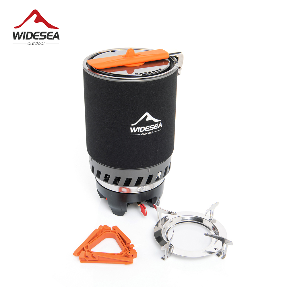 Camping Cooking Set - ชุดอุปกรณ์ทำอาหารสำหรับตั้งแคมป์ Widesea พร้อมเครื่องแลกเปลี่ยนความร้อน เตาแก๊สกลางแจ้ง ชุดหม้อสำหรับนักท่องเที่ยว ชุดถ้วย