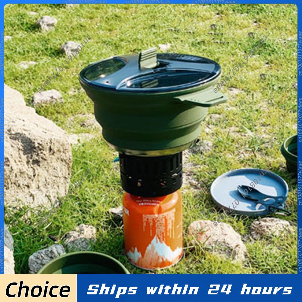 Camping Cooking Open Fire - หม้อปรุงอาหารแบบพกพาแบบพับได้พร้อมที่จับ หม้อกาแฟสำหรับใช้กลางแจ้งสำหรับตกปลาสำหรับการเดินป่าสำหรับการเดินทางปิคนิค