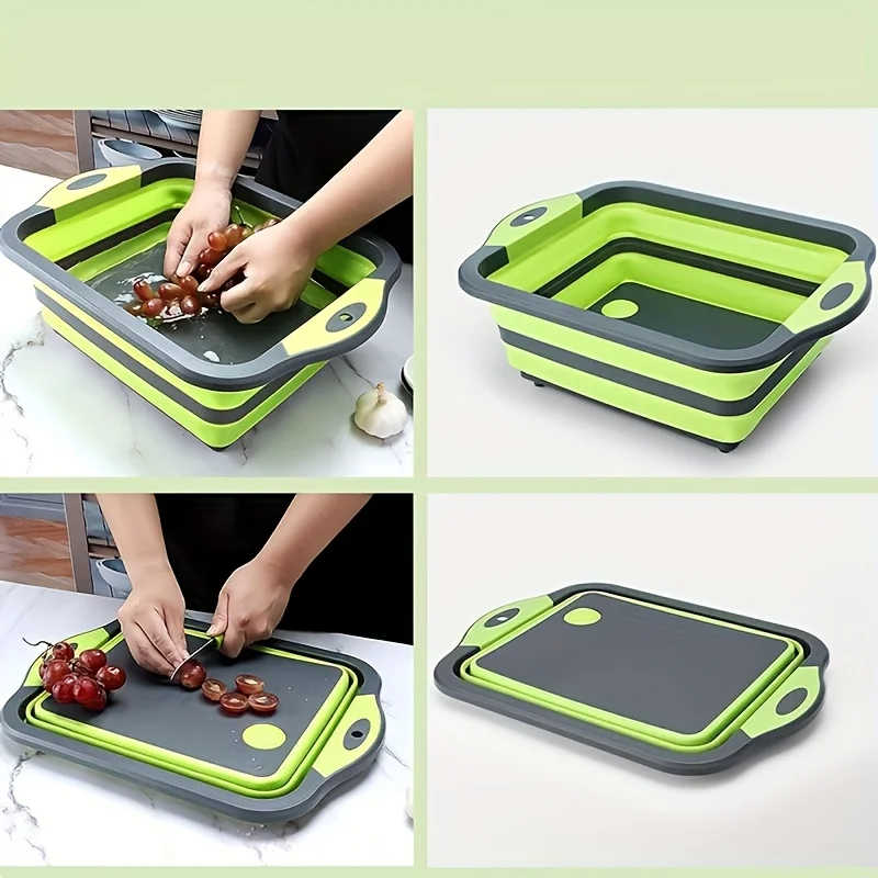 Camp Cutting Board - อ่างน้ำพับได้แบบพกพาพร้อมอ่างล้างจานในตัวและฟังก์ชั่นเก็บเขียง สำหรับการตั้งแคมป์กลางแจ้งและนักเดินทาง