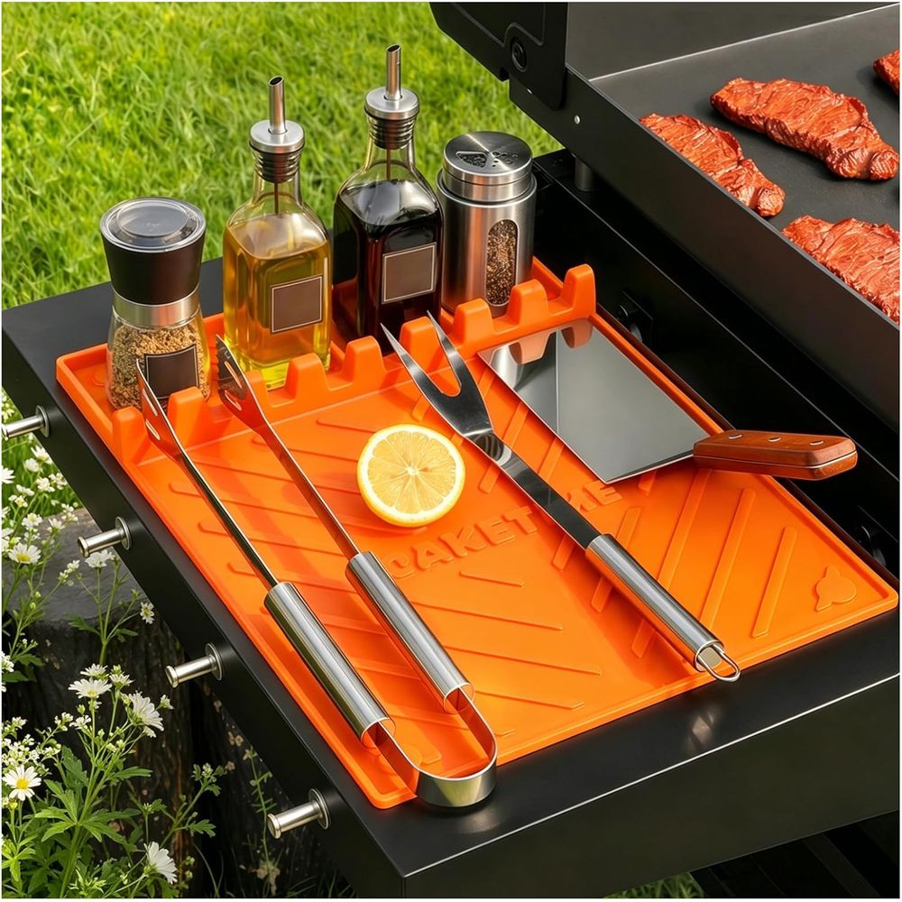 Camping With Cooking - แผ่นรองย่างซิลิโคนหรืออุปกรณ์เสริมสำหรับเตาปิ้งย่าง อุปกรณ์ครัว บาร์บีคิว ของใช้จำเป็นสำหรับเคาน์เตอร์ครัว กลางแจ้ง แคมป์ปิ้ง