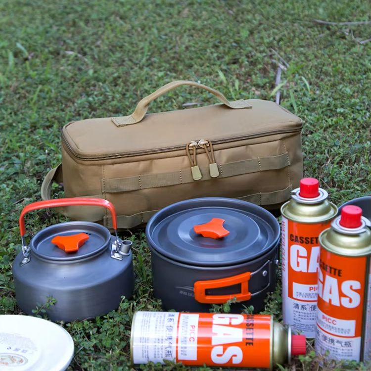 Camping Cooking Books - กระเป๋าเก็บเครื่องครัวผ้าอ็อกซ์ฟอร์ด, ซิปคู่, มีหูหิ้ว, ความจุขนาดใหญ่, สำหรับการตั้งแคมป์เดินป่า