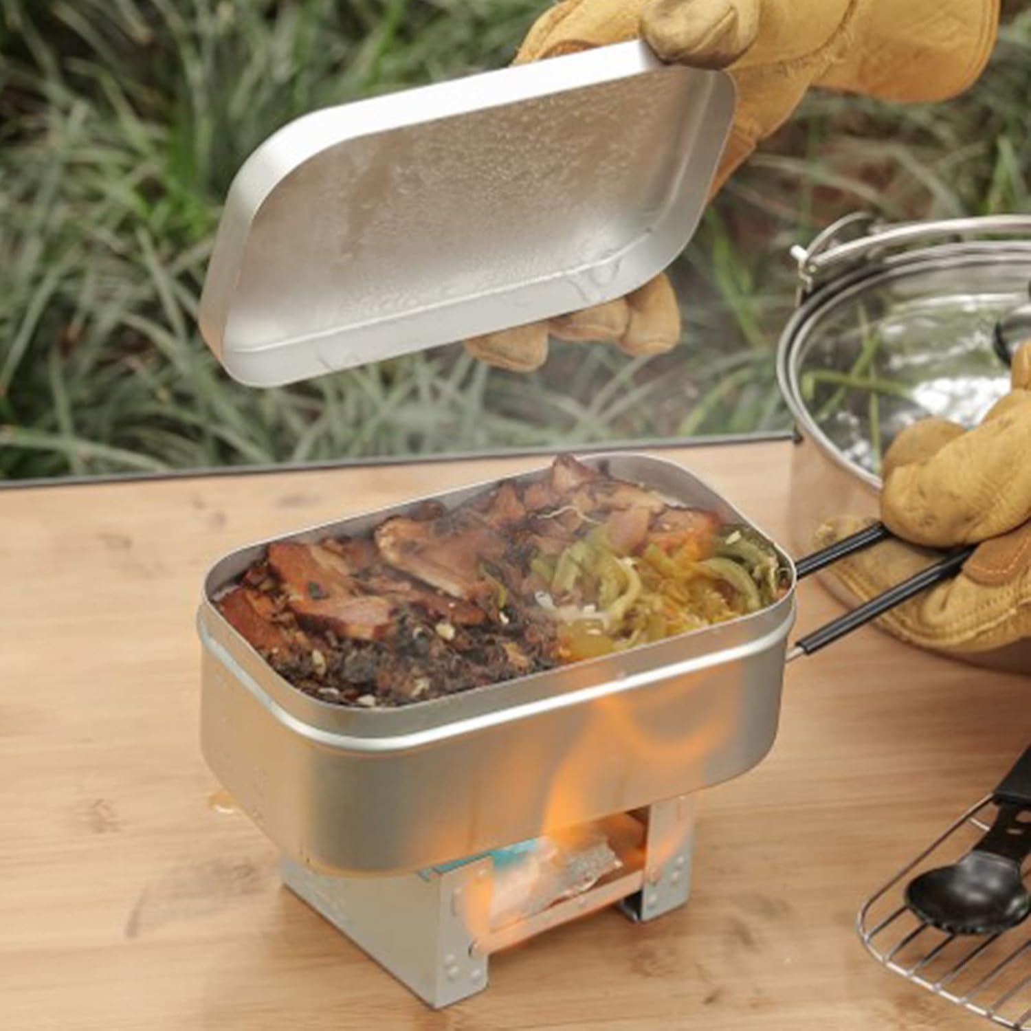 Camping Cooking Books - ที่จับกล่องเบนโตะแบบพับได้, ภาชนะบรรจุอาหารกลางวันสำหรับผู้ใหญ่, เครื่องครัวอลูมิเนียมสำหรับตั้งแคมป์, กล่องอาหารกลางวันสำหรับปิกนิก, แคมป์ปิ้ง, เดินป่า