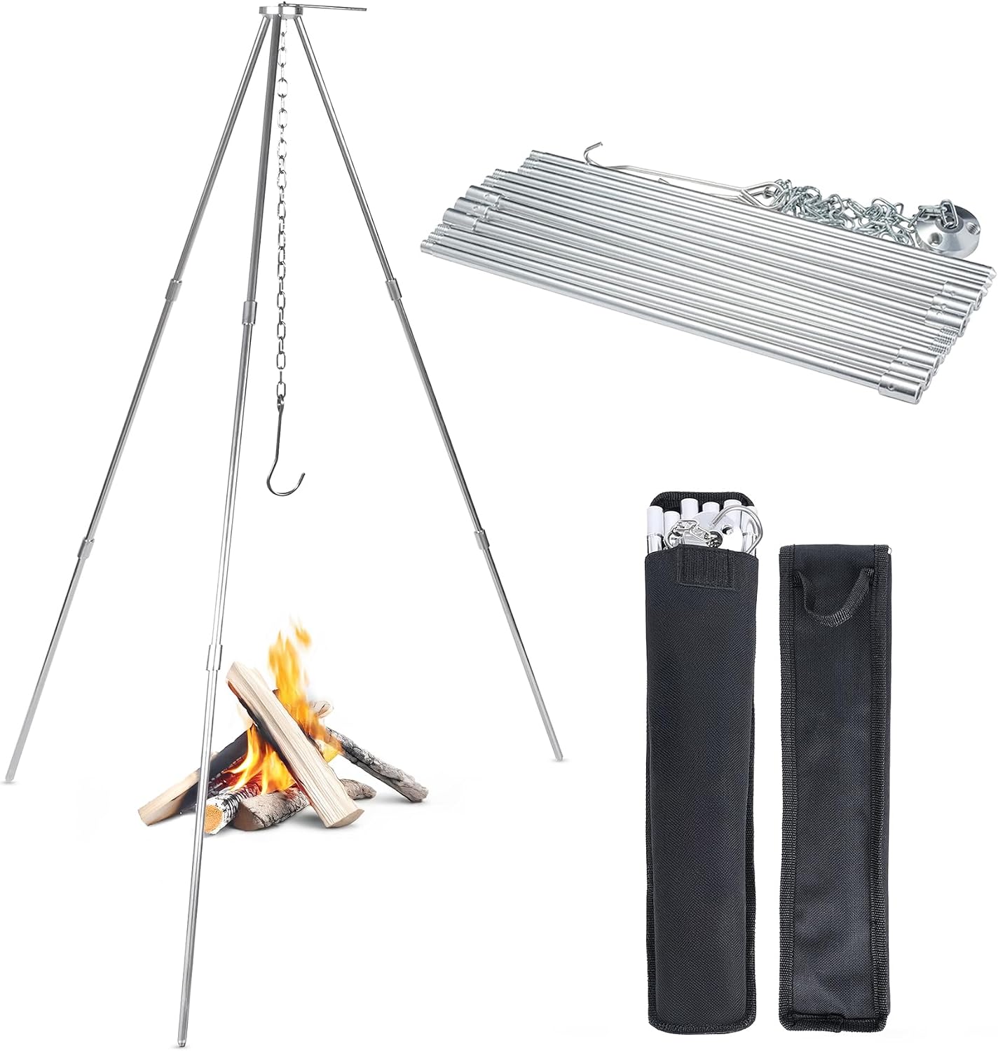 ขาตั้งเตาแบบพับได้ขนาด 33 นิ้ว - Camping Cooking Open Fire บทวิจารณ์และราคา