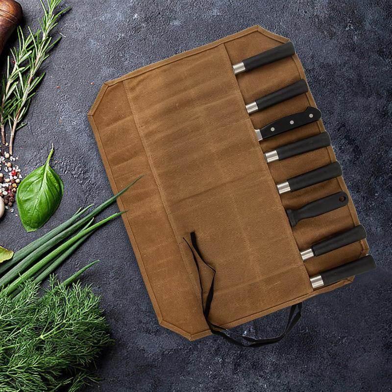 กระเป๋าใส่มีดเชฟผ้าแคนวาสเคลือ - Camping Cooking Utensil Holder บทวิจารณ์และราคา
