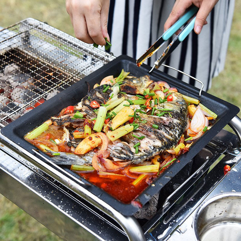กระทะย่างทรงสี่เหลี่ยมหนาสำหรั - Camping Cooking Device บทวิจารณ์และราคา