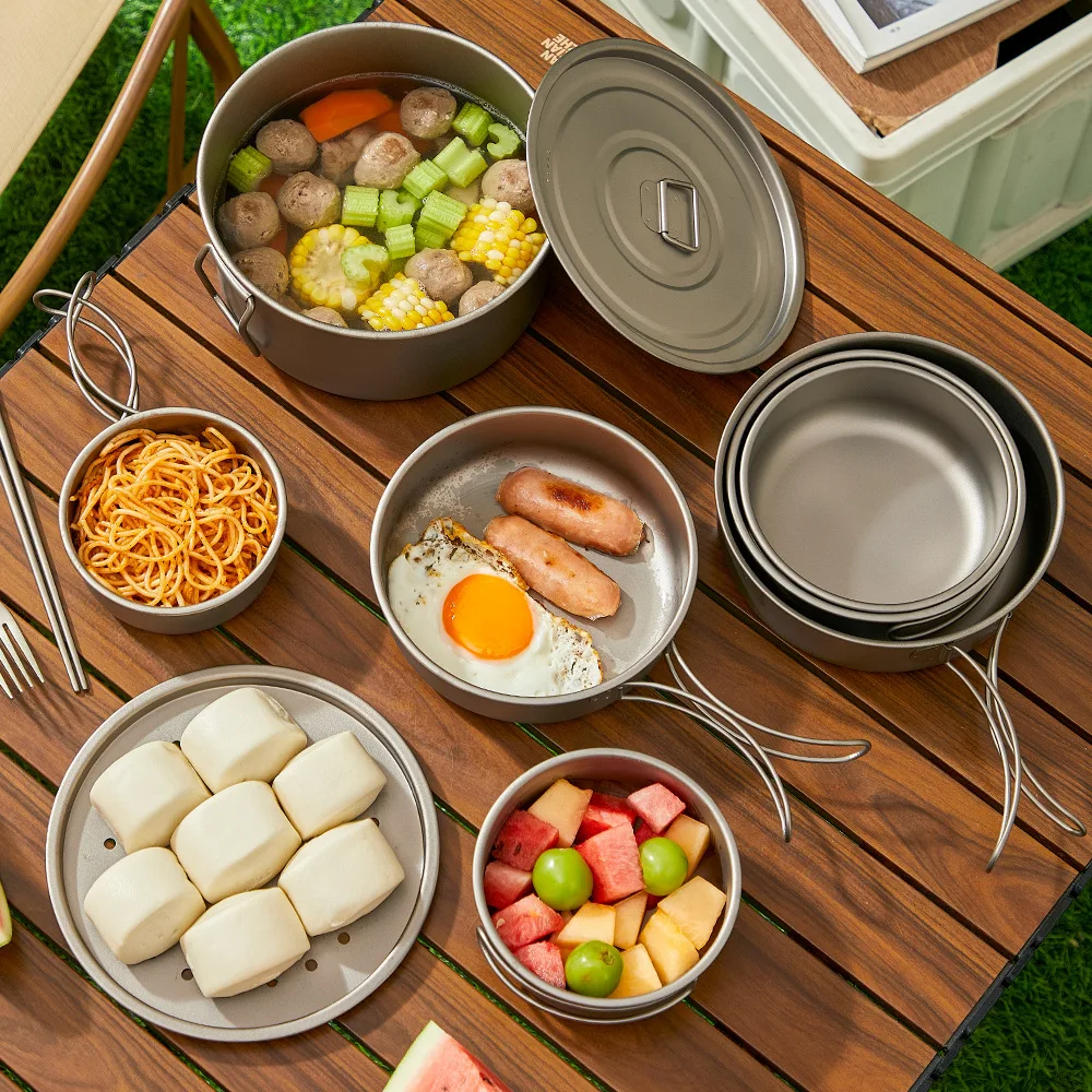 ไทเทเนียมกลางแจ้งชุดหม้อปิคนิค - Camping Cooking Set Lightweight บทวิจารณ์และราคา